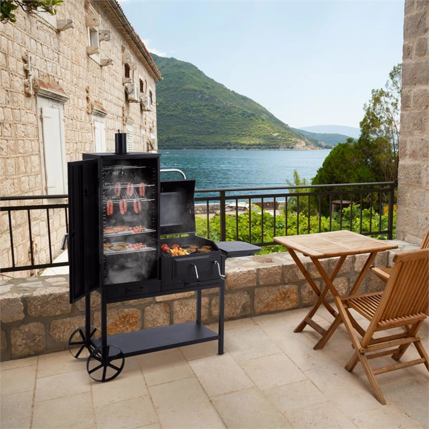 Fleischbrocken Holzkohlegrill Smoker Räucherofen BBQ-Grill Schwarz 2 Fleischbrocken Holzkohlegrill Smoker Räucherofen BBQ-Grill Schwarz – Bild 2