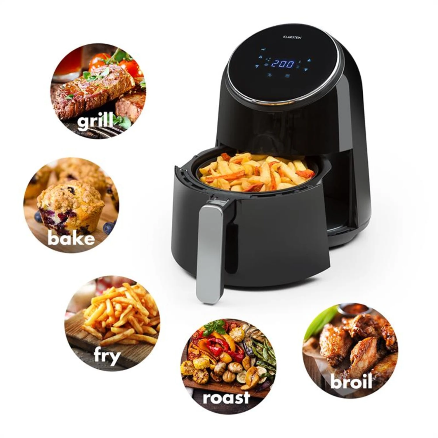 AirVital Heißluftfritteuse 1300W 2,5l CeraPlus-Antihaft Touch Schwarz 3 AirVital Heißluftfritteuse 1300W 2,5l CeraPlus-Antihaft Touch Schwarz – Bild 3