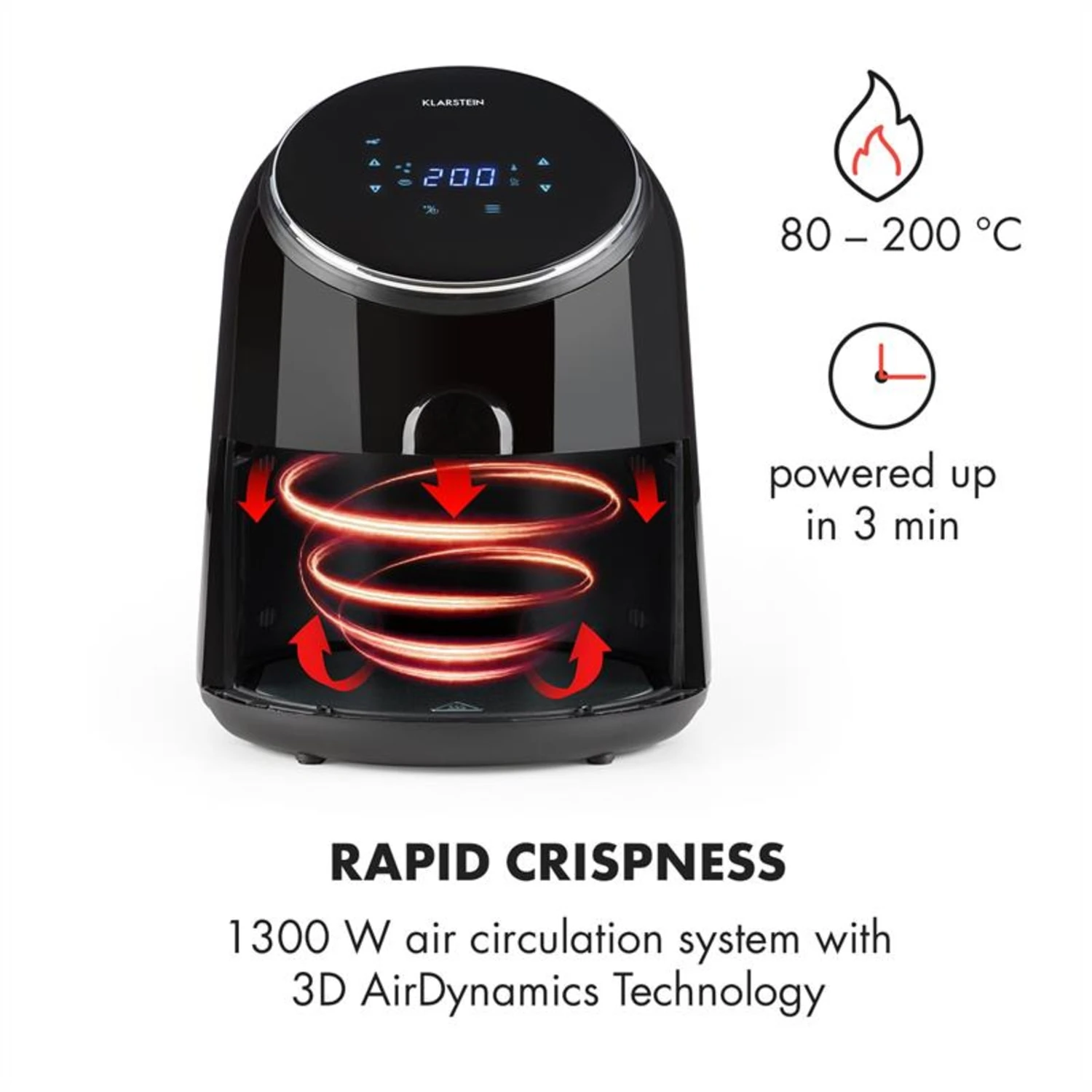 AirVital Heißluftfritteuse 1300W 2,5l CeraPlus-Antihaft Touch Schwarz 4 AirVital Heißluftfritteuse 1300W 2,5l CeraPlus-Antihaft Touch Schwarz – Bild 4