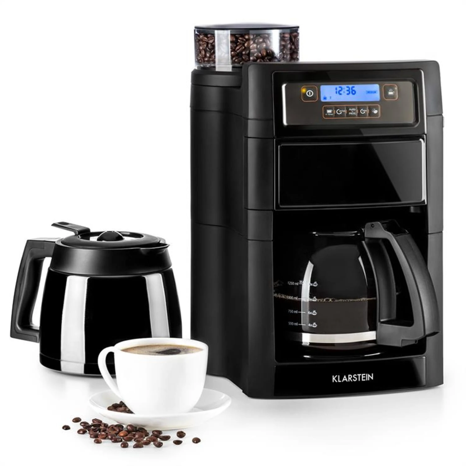 Aromatica II Set Kaffeemaschine, Mahlwerk, 1,25 L, Schwarz