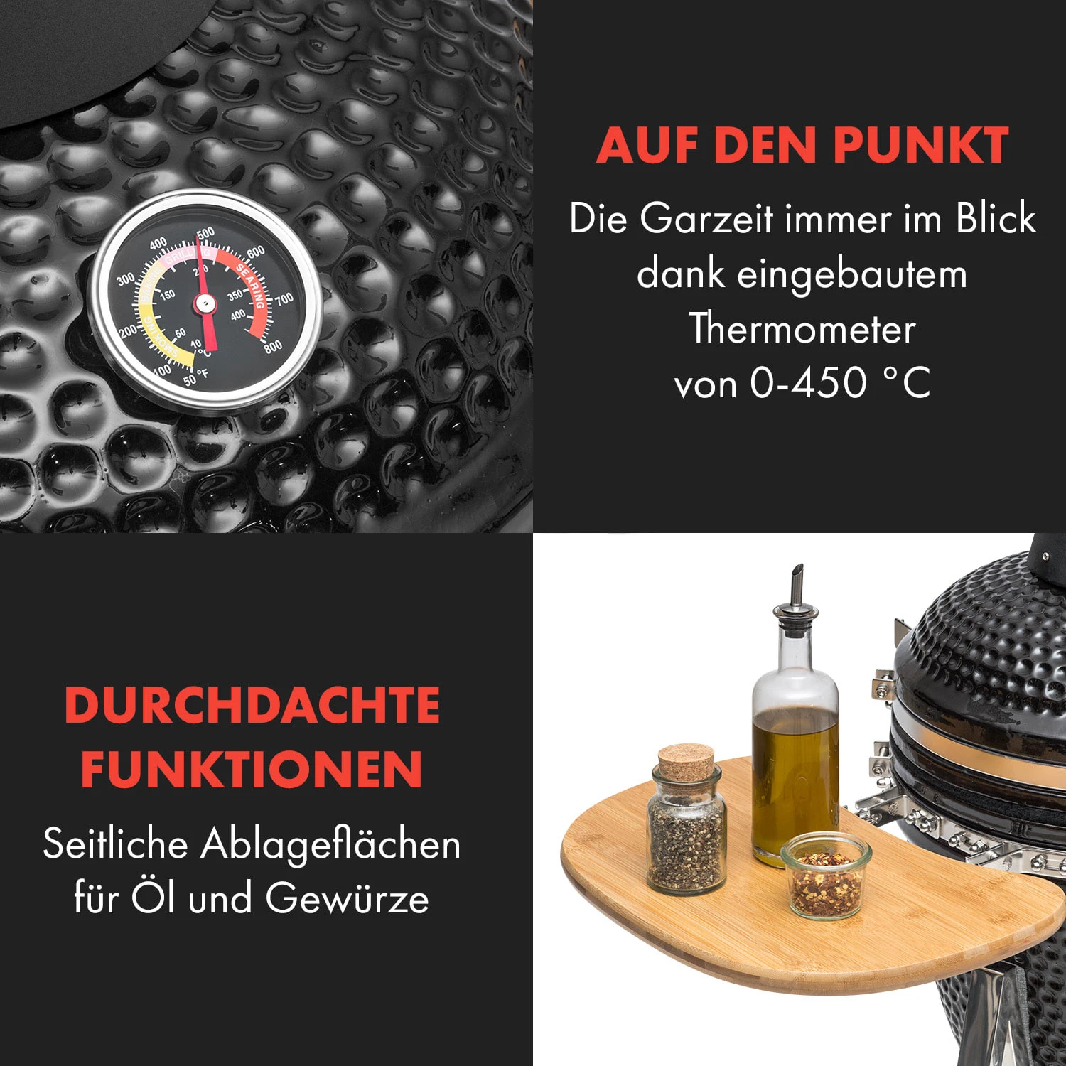 Queensize Kamado Grill Thermometer Abnehmbare Seitenteile Schwarz 6 Queensize Kamado Grill Thermometer Abnehmbare Seitenteile Schwarz – Bild 6