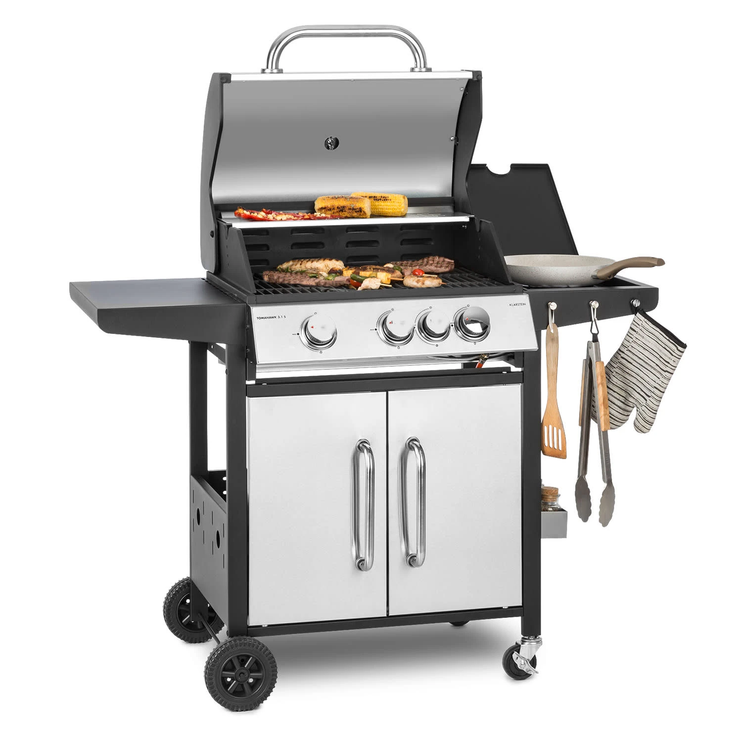 Tomahawk 3.1 S Gasgrill 3x3,6kW Brenner+2,7 KW 60x45cm Grill Edelstahl 1 Tomahawk 3.1 S Gasgrill 3x3,6kW Brenner+2,7 KW 60x45cm Grill Edelstahl