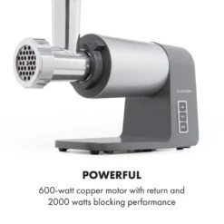 Mett Max Elektrischer Fleischwolf 600W Kupfermotor Aluminium -Küchenbedarf Geschäft 10034244 yy 0007 logo Klarstein Mett Max elektrischer Fleischwolf grau