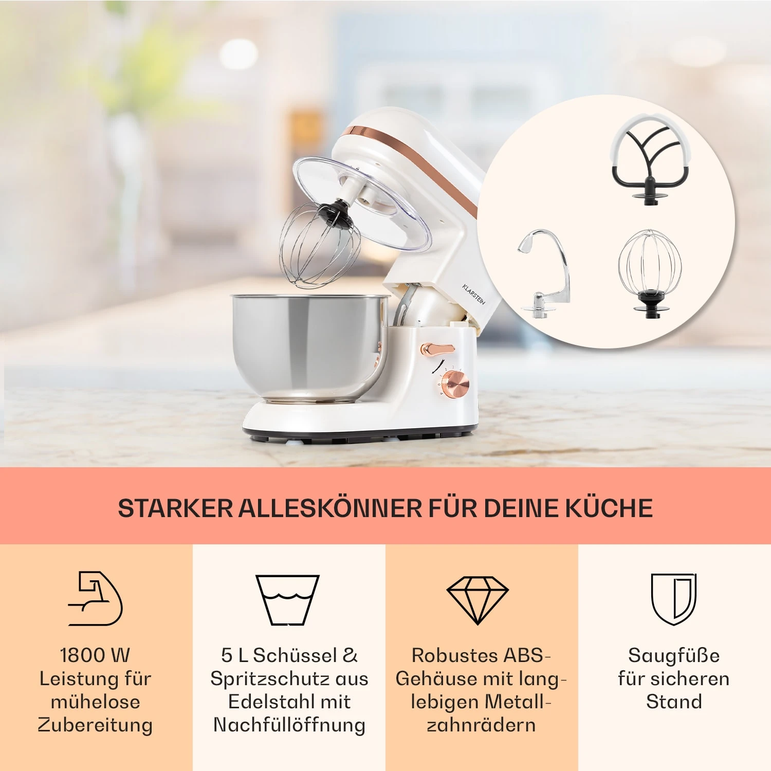 Bella Elegance Küchenmaschine 2000W/2,7PS/5,2 Ltr Edelstahl BPA-frei 3 Bella Elegance Küchenmaschine 2000W/2,7PS/5,2 Ltr Edelstahl BPA-frei – Bild 3