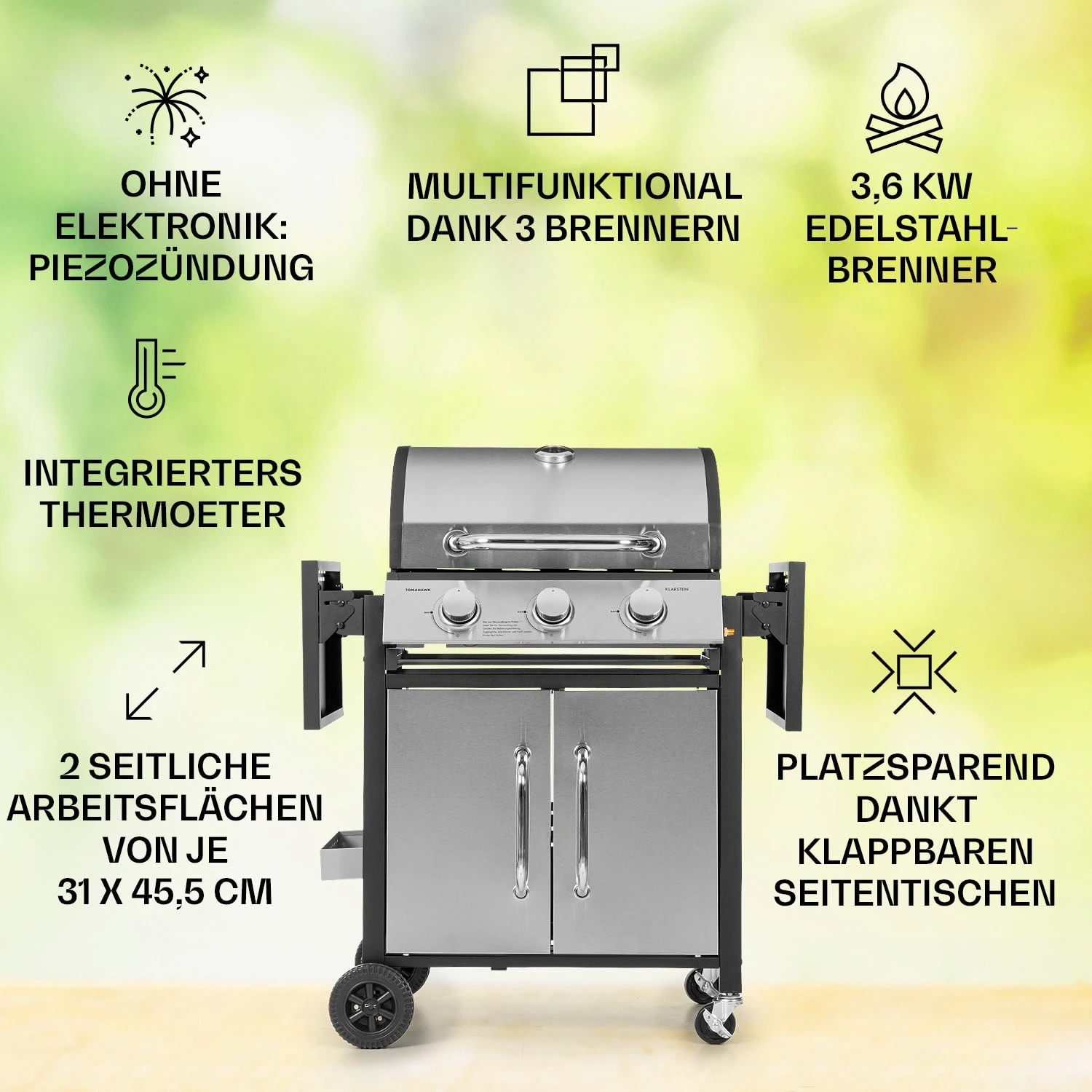 Tomahawk Gasgrill 3 X 3,6 KW Brenner 60 X 43,5 Cm Grill Edelstahl 2 Tomahawk Gasgrill 3 X 3,6 KW Brenner 60 X 43,5 Cm Grill Edelstahl – Bild 2