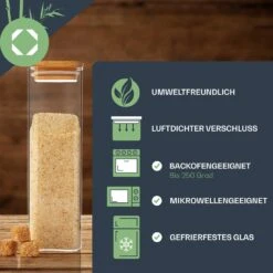 Eckiges Glas Mit Bambusdeckel Luftdicht Silikonring 10 X 25 X 10 Cm -Küchenbedarf Geschäft 10038076 de 0005 logo