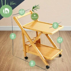 Servierwagen 2 Etagen 4 Rollen 66x70x40,5cm (BxHxT) Bambus -Küchenbedarf Geschäft 10038117 yy 0006 logo