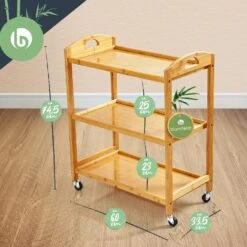 Servierwagen 3 Etagen 4 Rollen 60x74,5x33,5 Cm (BxHxT) Bambus -Küchenbedarf Geschäft 10038127 yy 0006 logo