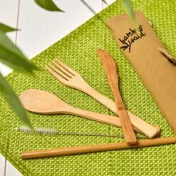 Reisebesteck In Brauner Tasche 5-teilig Zusammenrollbar Bambus -Küchenbedarf Geschäft 10038194 yy 0005 logo