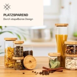 Stapelglas Mit Bambusdeckel 1700 Ml Stapelbar Luftdicht -Küchenbedarf Geschäft 10038240 de 0003 logo