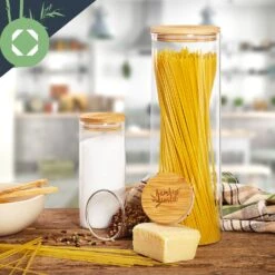 Rundes Glas Mit Bambusdeckel 4er-Set Inhalt: 600 Ml, 1000 Ml, 1500 Ml, 1800 Ml -Küchenbedarf Geschäft 10038254 yy 0007 logo