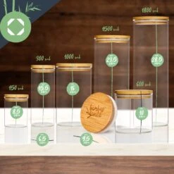 Rundes Glas Mit Bambusdeckel 4er-Set Inhalt: 600 Ml, 1000 Ml, 1500 Ml, 1800 Ml -Küchenbedarf Geschäft 10038254 yy 0008 logo