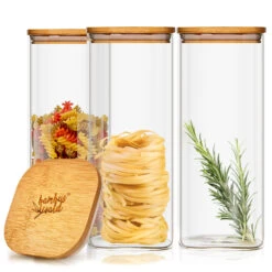 Eckiges Glas Mit Bambusdeckel Luftdicht Mit Silikonring 10x20,5x10 Cm 3x 1500 Ml