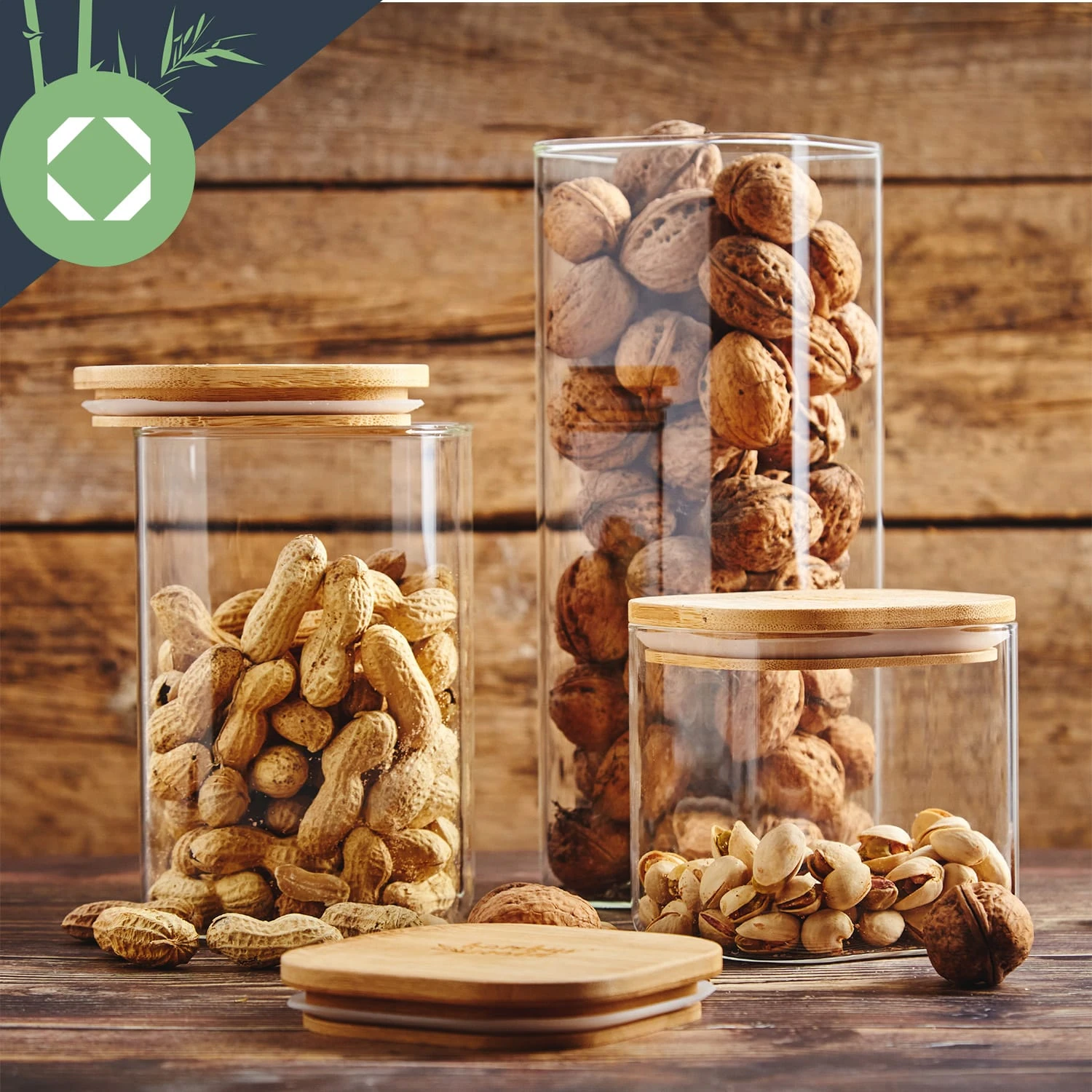 Eckiges Glas Mit Bambusdeckel Luftdicht Mit Silikonring 10x20,5x10 Cm 3x 1500 Ml 4 Eckiges Glas Mit Bambusdeckel Luftdicht Mit Silikonring 10x20,5x10 Cm 3x 1500 Ml – Bild 4
