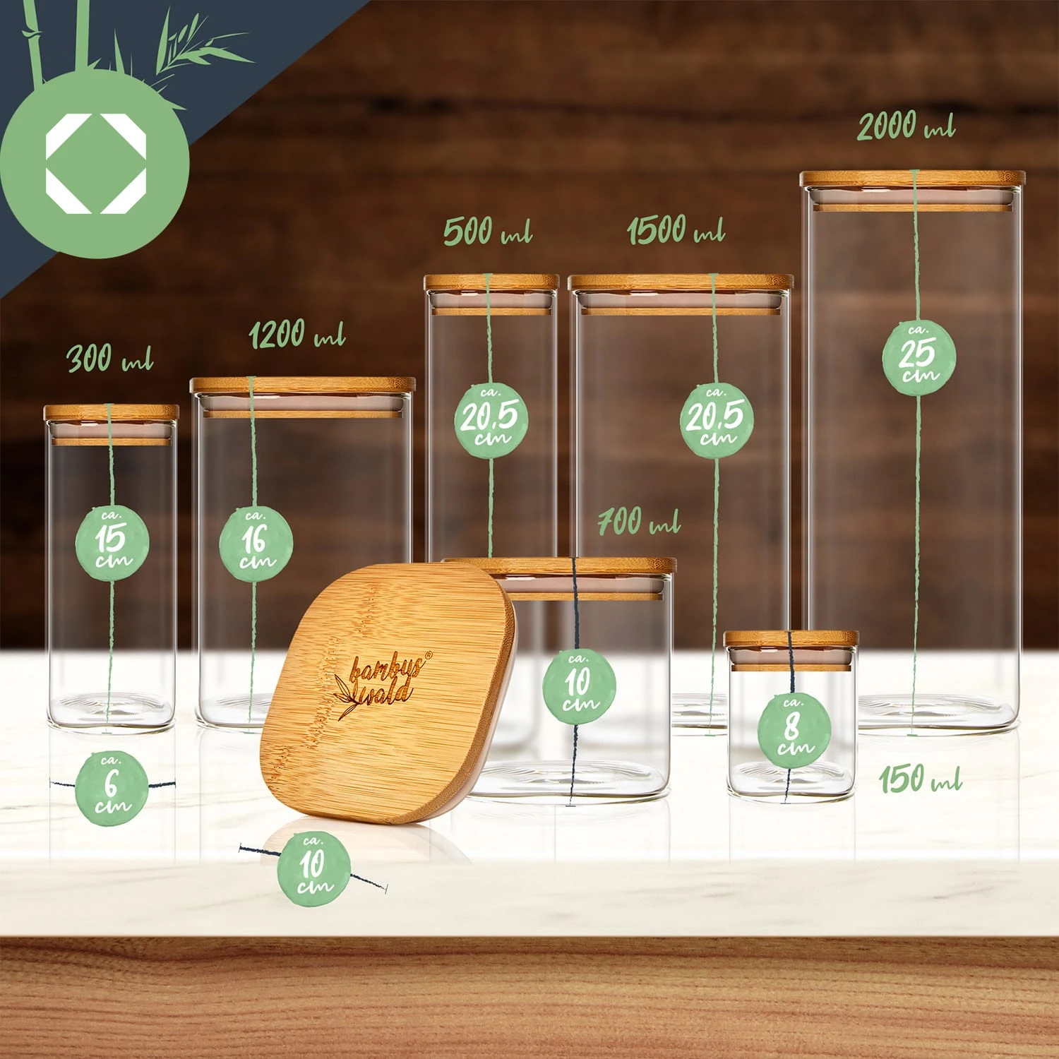 Eckiges Glas Mit Bambusdeckel Luftdicht Mit Silikonring 10x20,5x10 Cm 3x 1500 Ml 7 Eckiges Glas Mit Bambusdeckel Luftdicht Mit Silikonring 10x20,5x10 Cm 3x 1500 Ml – Bild 7