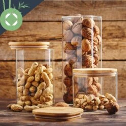 Eckiges Glas Mit Bambusdeckel Luftdicht Mit Silikonring 10x16x10 Cm 3x 1200 Ml -Küchenbedarf Geschäft 10038257 yy 0004 logo