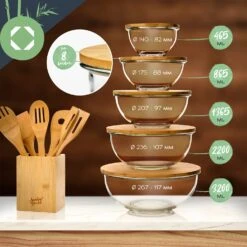 Glasschüssel 5er-Set Bambusdeckel Verschließbar BPA-frei Stapelbar -Küchenbedarf Geschäft 10038268 yy 0008 logo