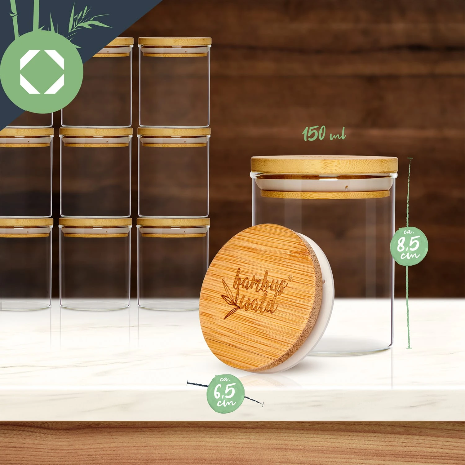 Runde Gläser Bambusdeckel 10 Stück Je 150 Ml Luftdicht 8 Runde Gläser Bambusdeckel 10 Stück Je 150 Ml Luftdicht – Bild 8