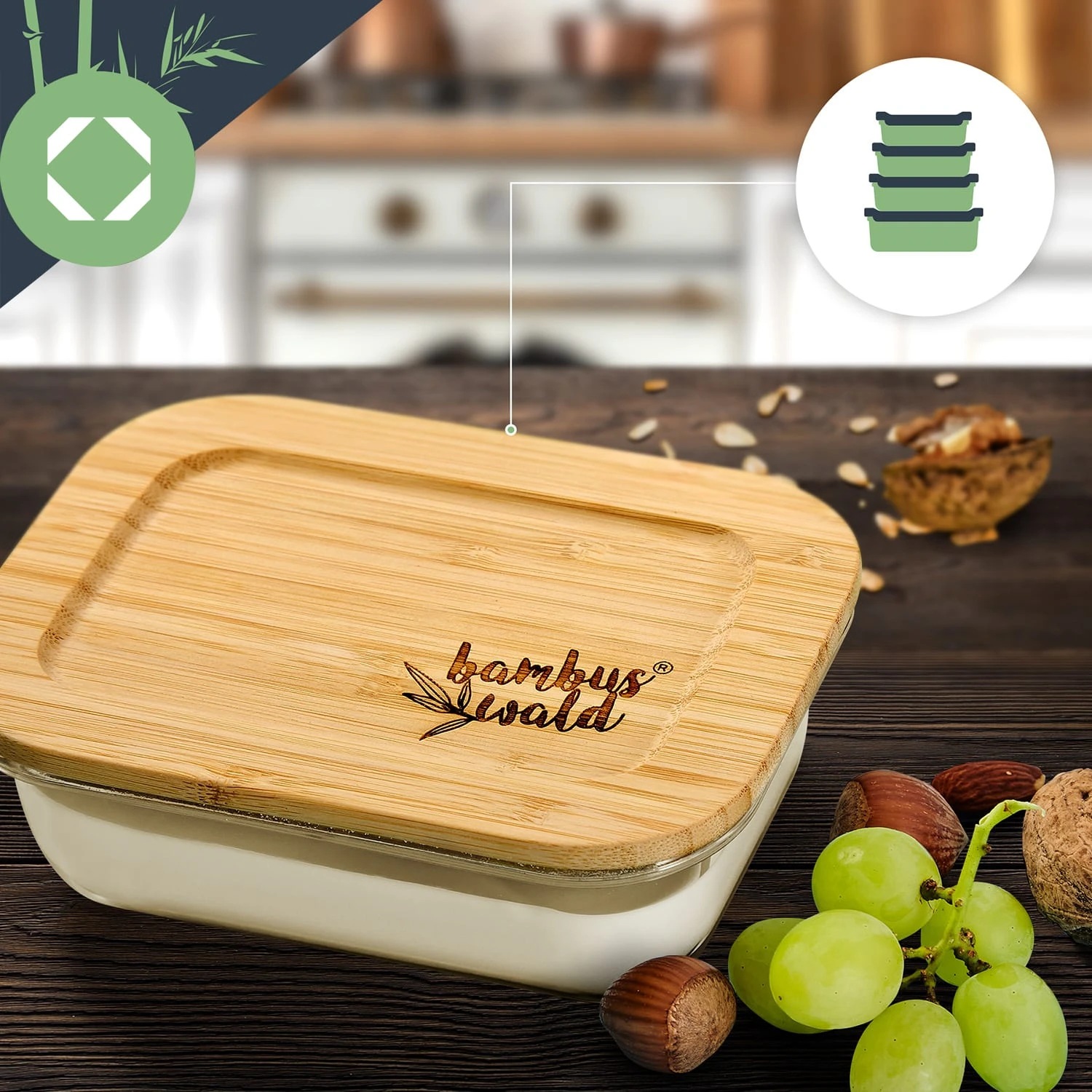 Eckiges Vorratsdosen-Set Glas Bambusdeckel 4 Stück Verschiedene Größen 5 Eckiges Vorratsdosen-Set Glas Bambusdeckel 4 Stück Verschiedene Größen – Bild 5