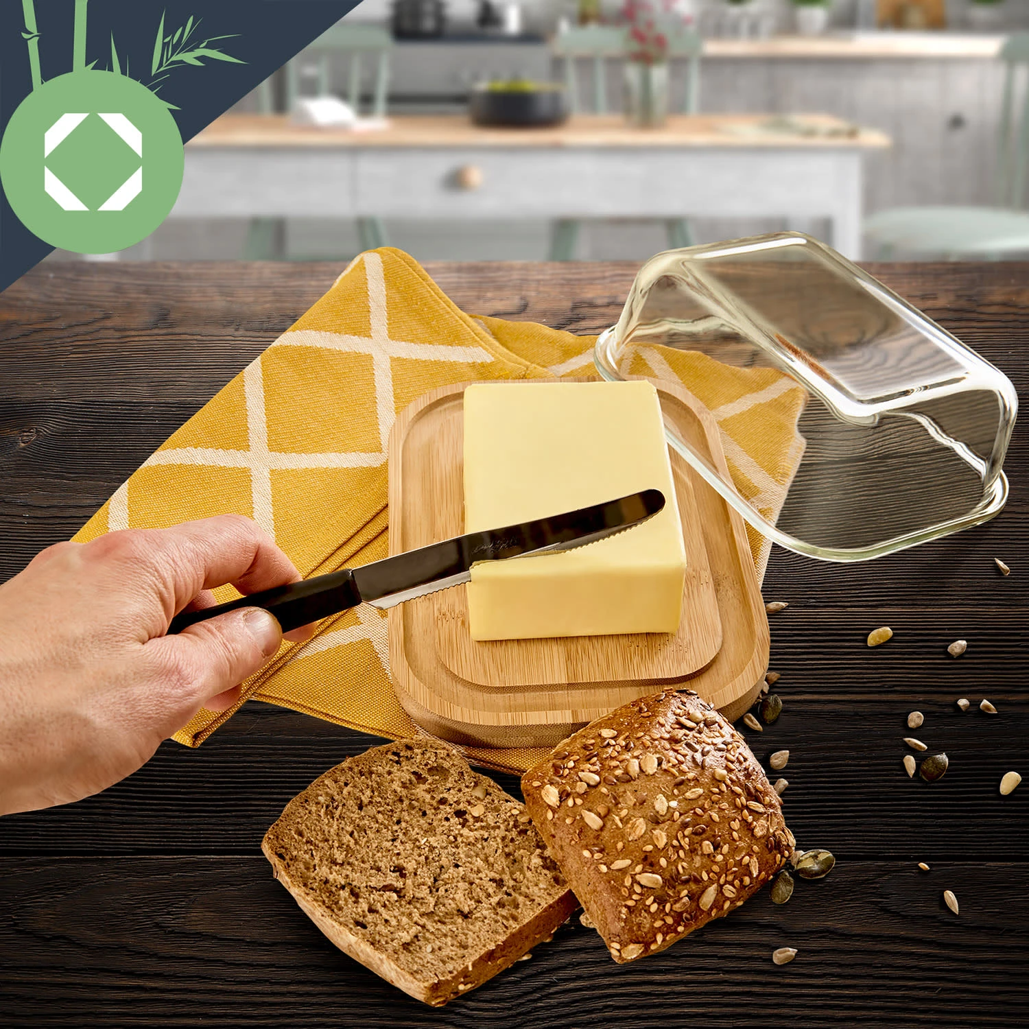 Glas-Butterdose Bambusboden Luftdicht Spülmaschinenfest 3 Glas-Butterdose Bambusboden Luftdicht Spülmaschinenfest – Bild 3