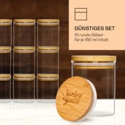 Runde Gläser Bambusdeckel 10 Stück Je 150 Ml Luftdicht 8 Runde Gläser Bambusdeckel 10 Stück Je 150 Ml Luftdicht -Küchenbedarf Geschäft 10038312 de 0004 logo