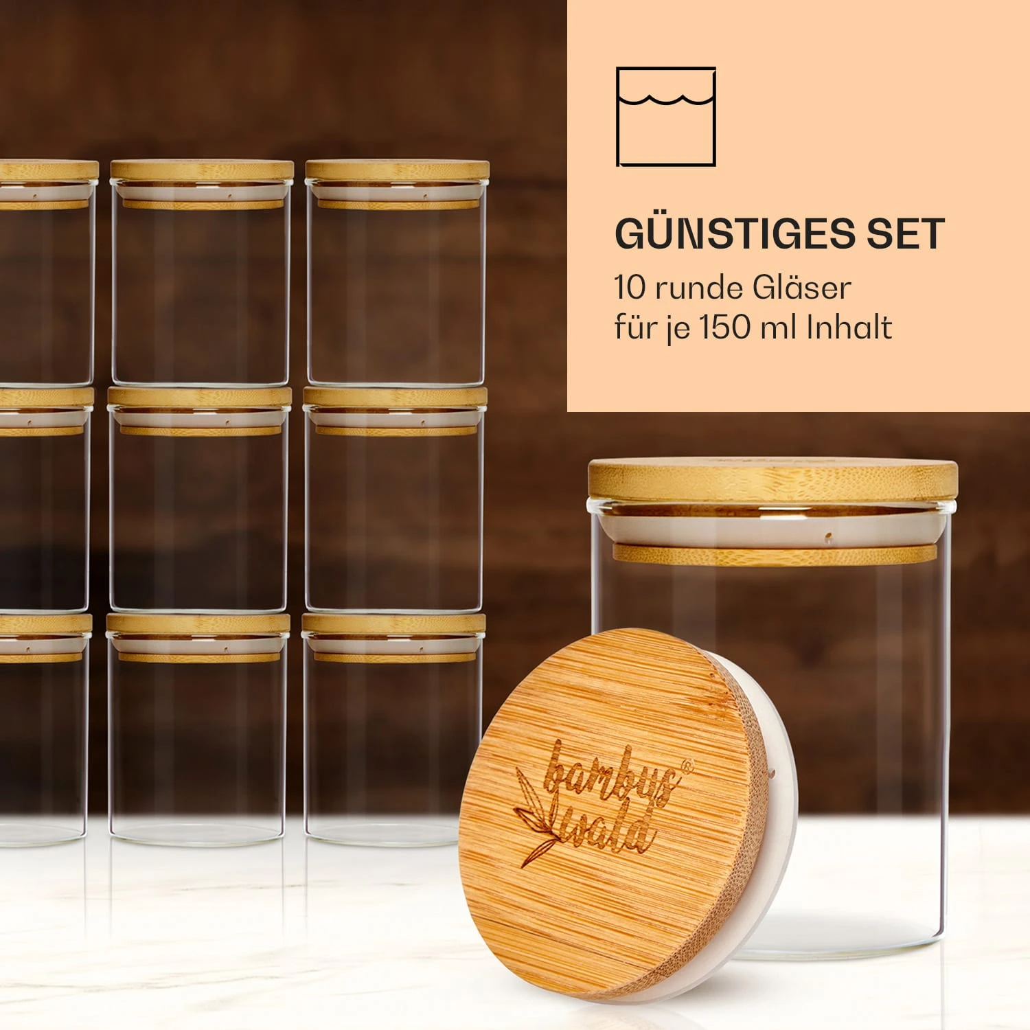 Runde Gläser Bambusdeckel 10 Stück Je 150 Ml Luftdicht 3 Runde Gläser Bambusdeckel 10 Stück Je 150 Ml Luftdicht – Bild 3