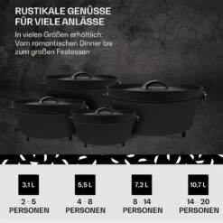 Galloway Dutch Oven 12.0 BBQ-Topf Gusseisen Standfüße Größe XL / 12 Qt -Küchenbedarf Geschäft 10038587 de 0006 usp