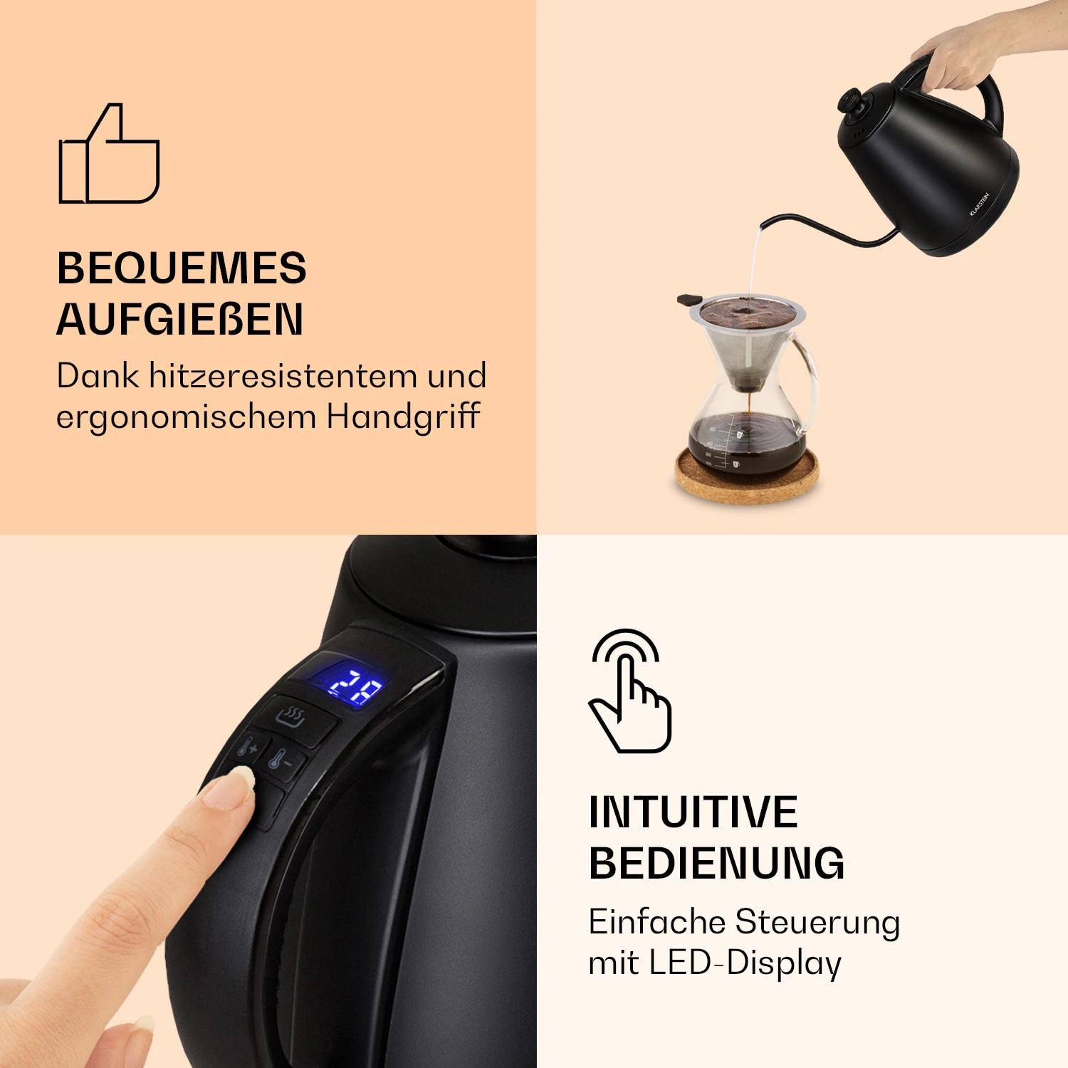 Garcon Wasserkocher 1L 2000W Warmhaltefunktion Schwanenhals Edelstahl 5 Garcon Wasserkocher 1L 2000W Warmhaltefunktion Schwanenhals Edelstahl – Bild 5