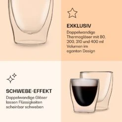 DUOS Doppelwandiges Glas | Thermoglas | 80, 200, 310, 400 Ml | Trinkglas | Espressoglas, Teeglas, Shotglas | Für Heiße Und Kalte Getränke | Borosilikatglas| Hitze- Und Kältebeständig | Handgemacht | Spülmaschinenfest | Schwebe-Effekt 12 DUOS Doppelwandiges Glas | Thermoglas | 80, 200, 310, 400 Ml | Trinkglas | Espressoglas, Teeglas, Shotglas | Für Heiße Und Kalte Getränke | Borosilikatglas| Hitze- Und Kältebeständig | Handgemacht | Spülmaschinenfest | Schwebe-Effekt -Küchenbedarf Geschäft 10040368 de 0006 logo