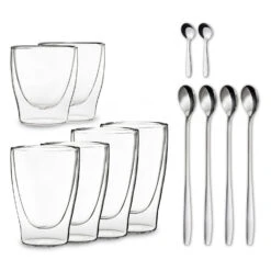 DUOS Doppelwandiges Glas 2 X 80, 310, 400 Ml Thermofunktion Inkl. Edelstahl-Löffel
