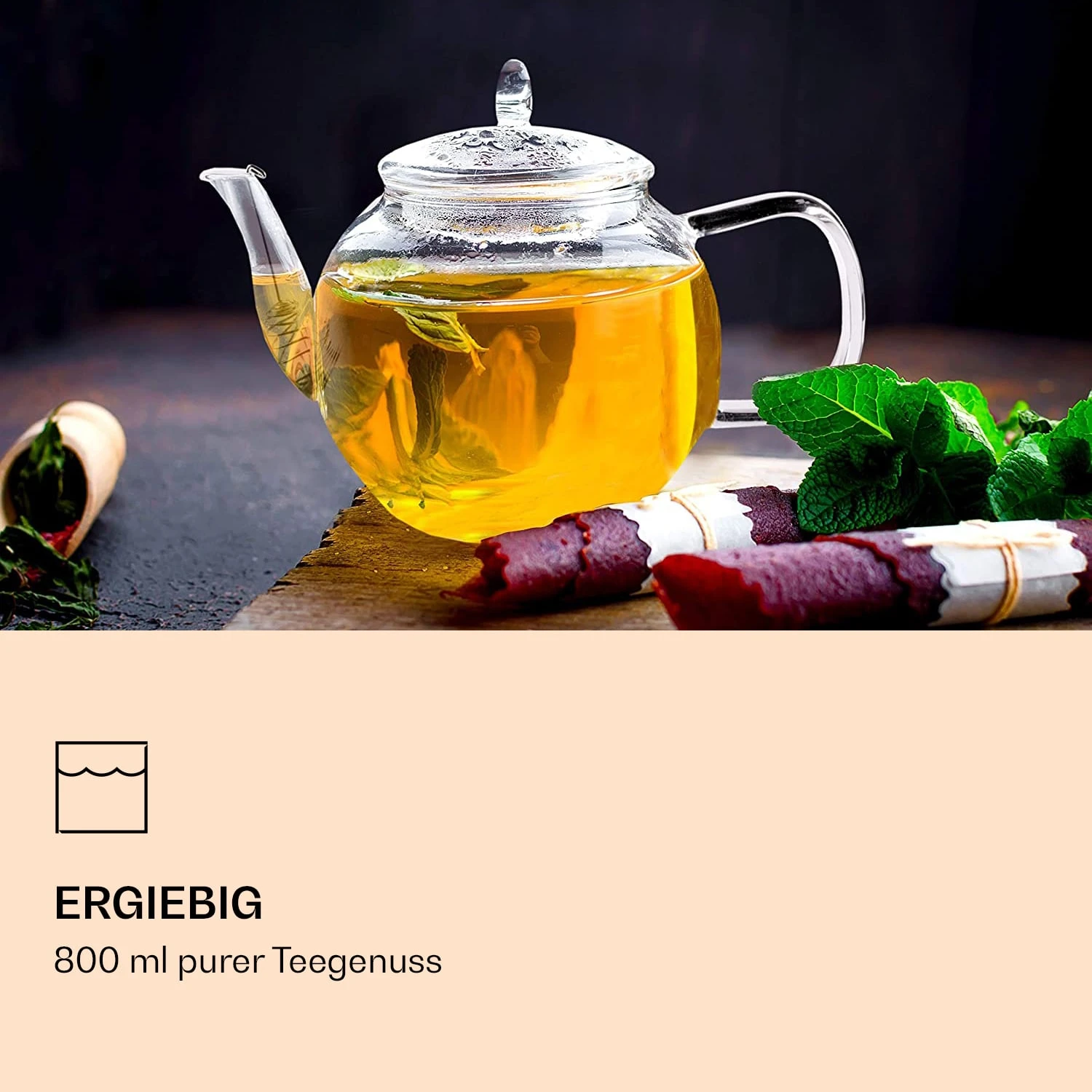Glaskanne 800 Ml Borosilikatglas Mit Deckel, Teesieb Und Teeblumen 2 Glaskanne 800 Ml Borosilikatglas Mit Deckel, Teesieb Und Teeblumen – Bild 2