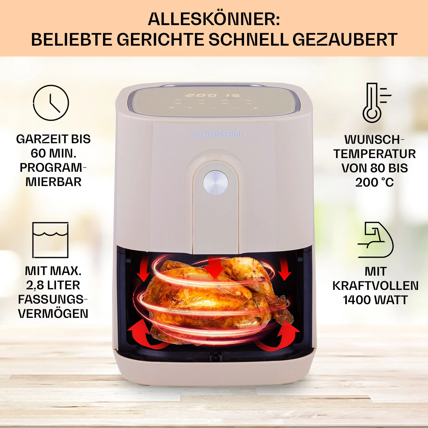 Crisp-Pro Heißluftfritteuse Air Fryer 1400W 2,8 Ltr Timer Edelstahl 2 Crisp-Pro Heißluftfritteuse Air Fryer 1400W 2,8 Ltr Timer Edelstahl – Bild 2