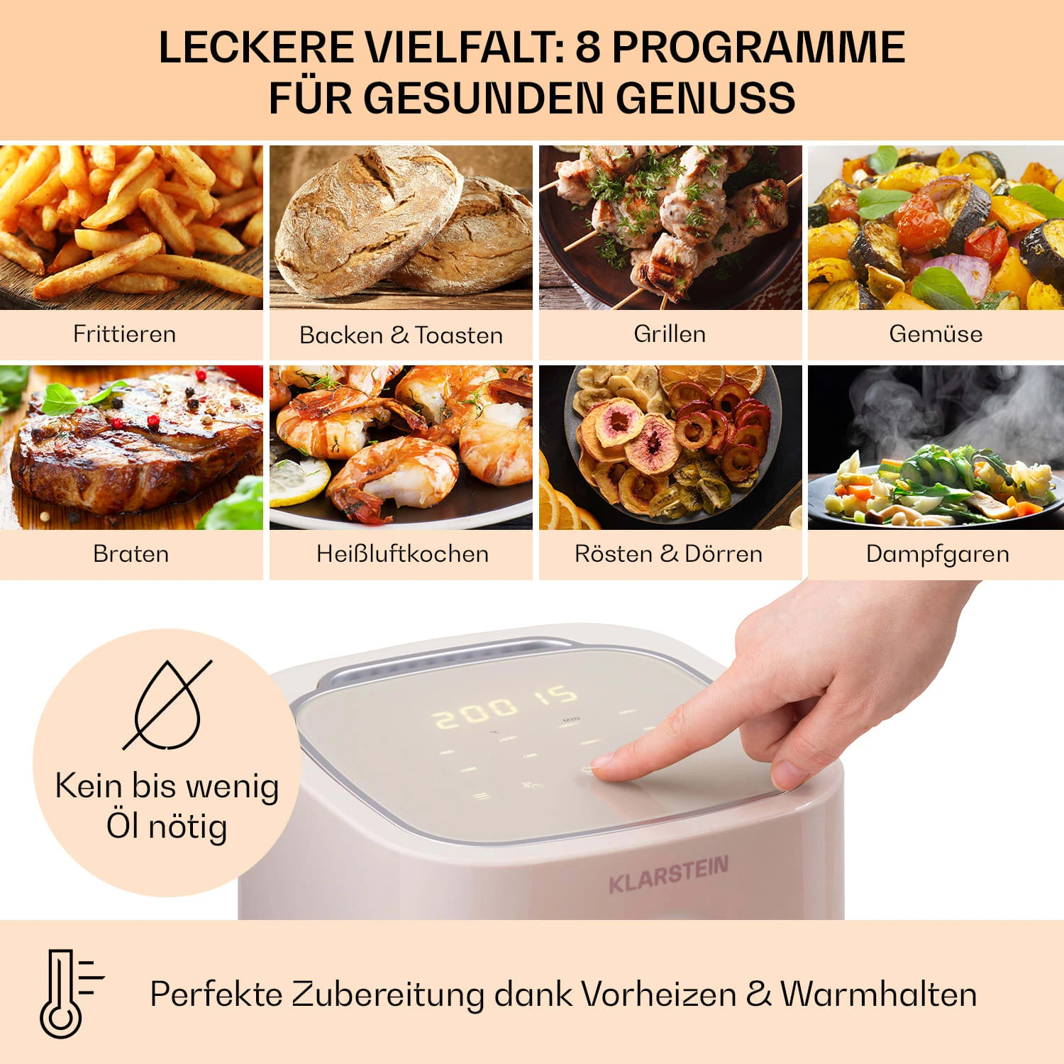 Crisp-Pro Heißluftfritteuse Air Fryer 1400W 2,8 Ltr Timer Edelstahl 3 Crisp-Pro Heißluftfritteuse Air Fryer 1400W 2,8 Ltr Timer Edelstahl – Bild 3