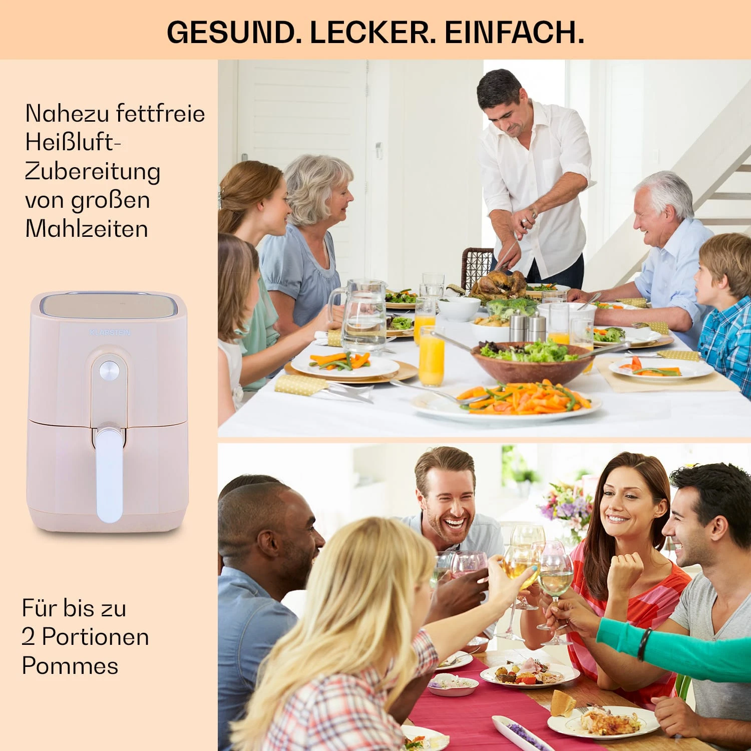Crisp-Pro Heißluftfritteuse Air Fryer 1400W 2,8 Ltr Timer Edelstahl 5 Crisp-Pro Heißluftfritteuse Air Fryer 1400W 2,8 Ltr Timer Edelstahl – Bild 5