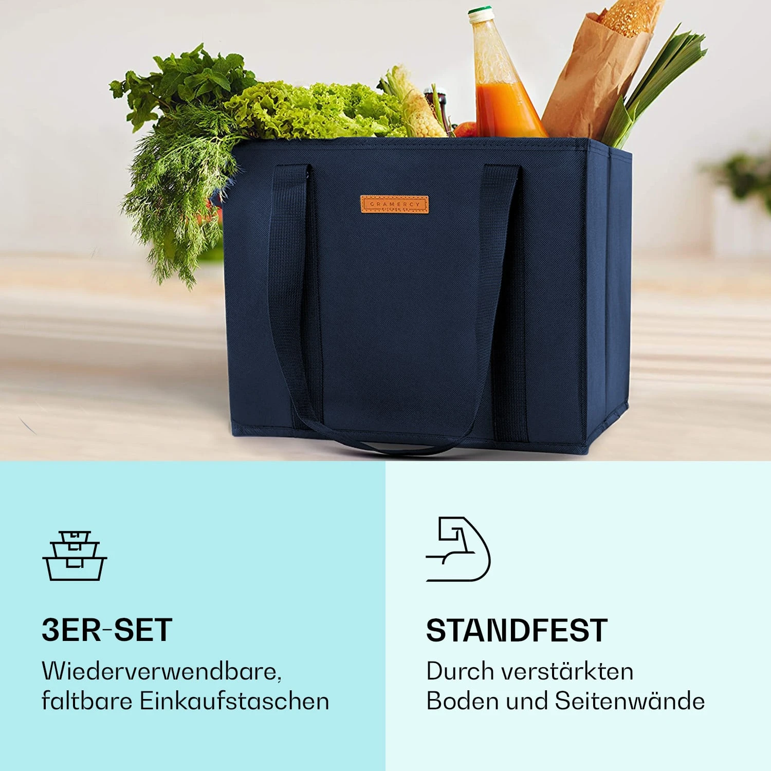 Einkaufstasche 3er Set Wiederverwendbar Waschbar Faltbar Verstärkt 2 Einkaufstasche 3er Set Wiederverwendbar Waschbar Faltbar Verstärkt – Bild 2