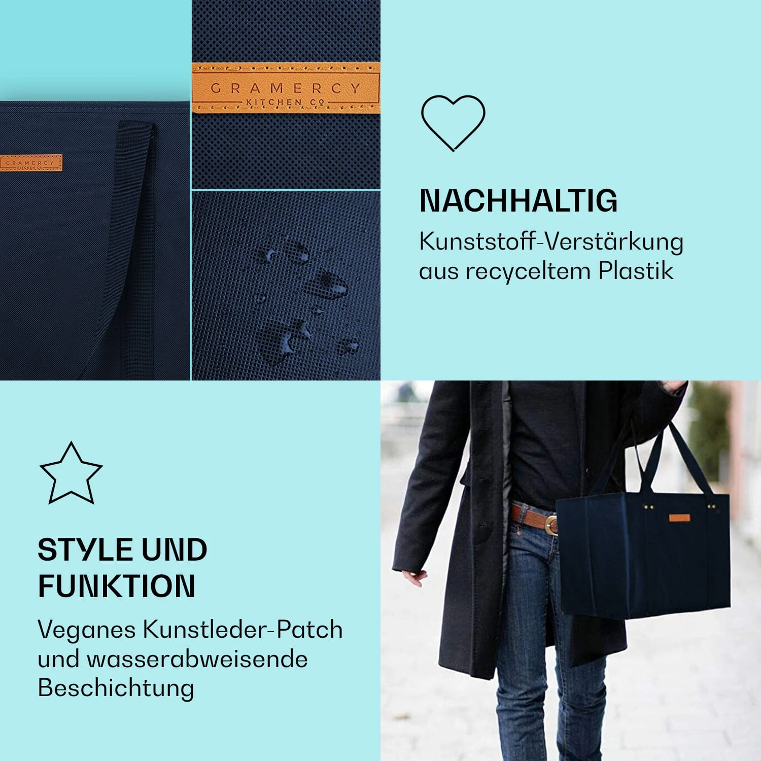 Einkaufstasche 3er Set Wiederverwendbar Waschbar Faltbar Verstärkt 3 Einkaufstasche 3er Set Wiederverwendbar Waschbar Faltbar Verstärkt – Bild 3