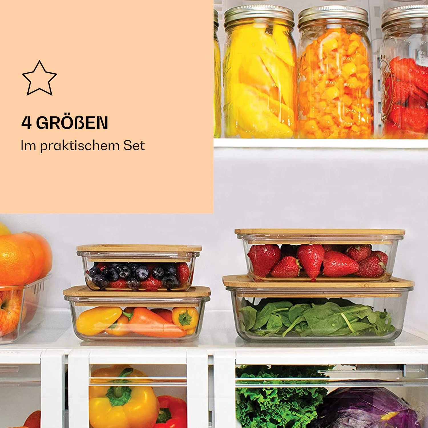 Frischhaltedosen 4er-Set Borosilikatglas Bambusdeckel Stapelbar 4 Größen 2 Frischhaltedosen 4er-Set Borosilikatglas Bambusdeckel Stapelbar 4 Größen – Bild 2