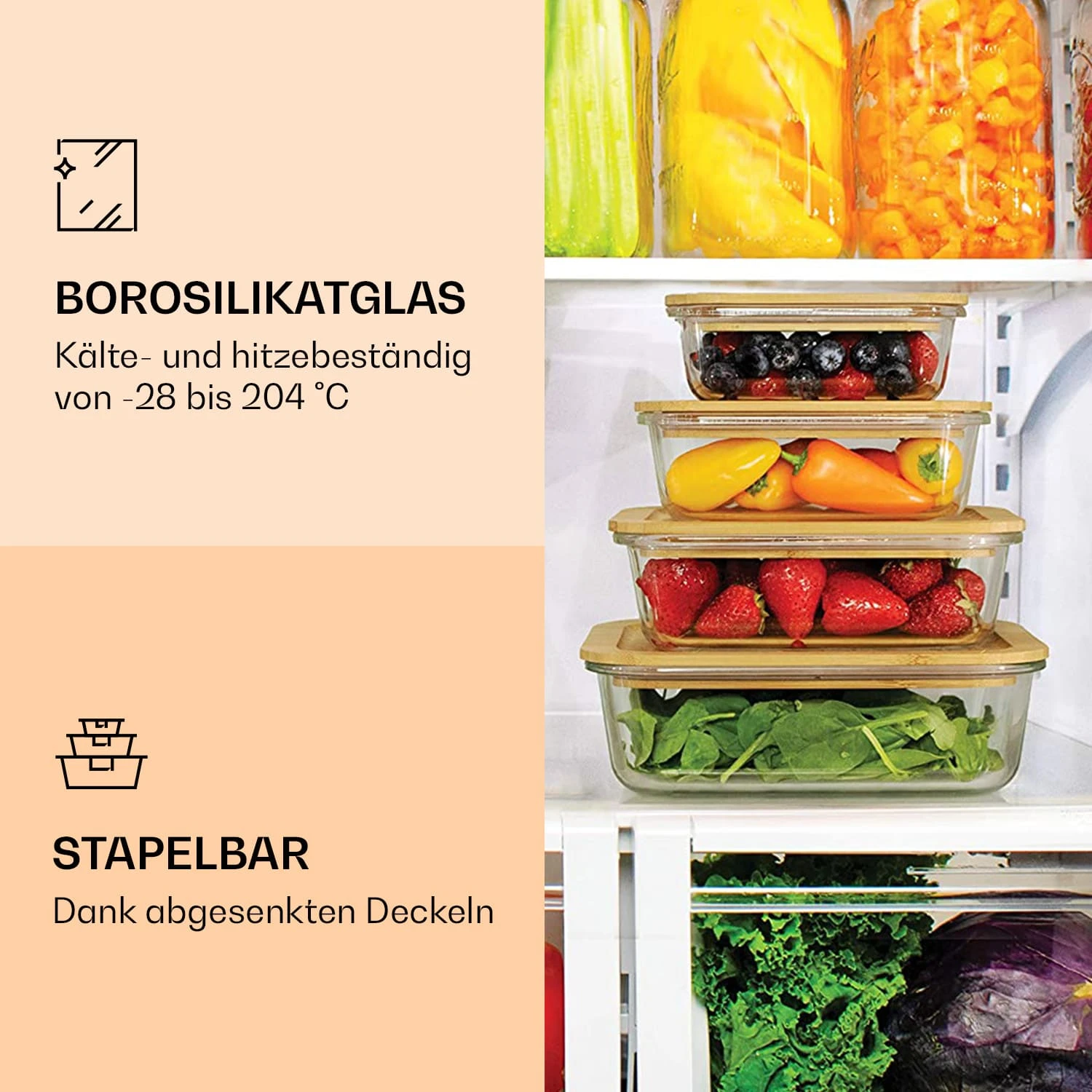 Frischhaltedosen 4er-Set Borosilikatglas Bambusdeckel Stapelbar 4 Größen 4 Frischhaltedosen 4er-Set Borosilikatglas Bambusdeckel Stapelbar 4 Größen – Bild 4