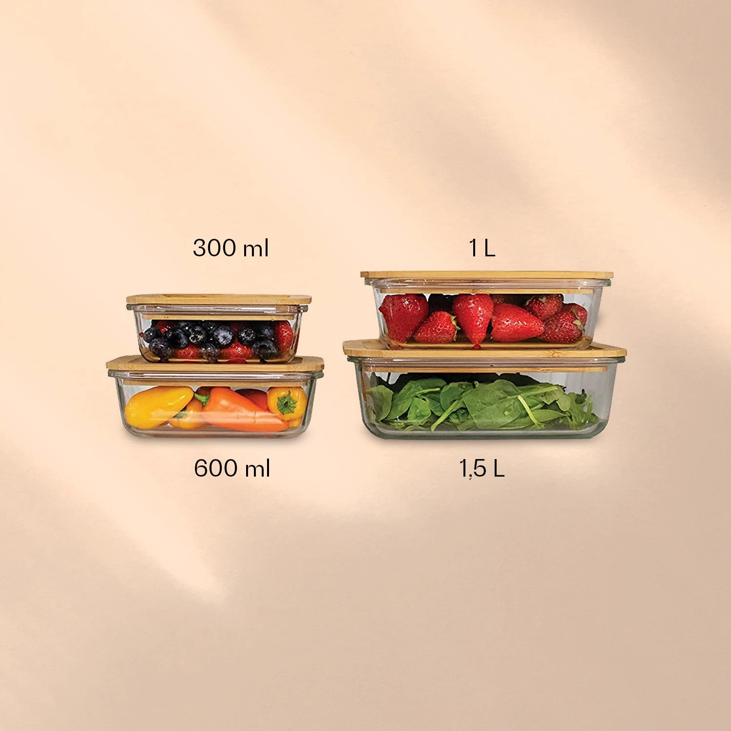Frischhaltedosen 4er-Set Borosilikatglas Bambusdeckel Stapelbar 4 Größen 5 Frischhaltedosen 4er-Set Borosilikatglas Bambusdeckel Stapelbar 4 Größen – Bild 5