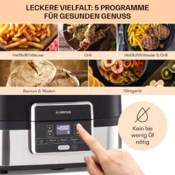 Combo Air Grill-Heißluftfritteuse 5 Programme 1500 Watt 4,5 L Grillkorb 2,5 L Frittierkorb -Küchenbedarf Geschäft 10041330 de 0003 usp