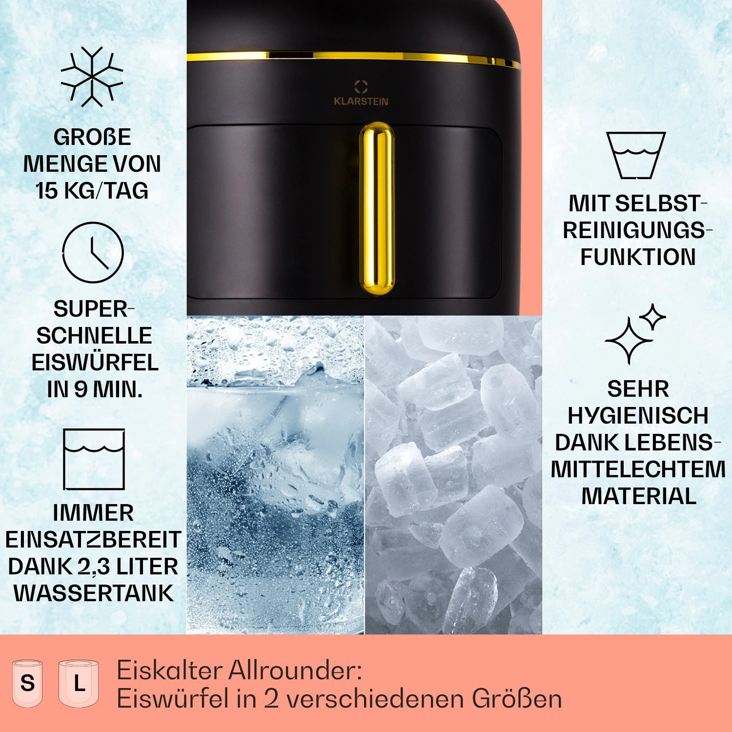 Passau Eiswürfelmaschine 2 Größen 15 Kg/24 H Auto-Clean 2 Passau Eiswürfelmaschine 2 Größen 15 Kg/24 H Auto-Clean – Bild 2