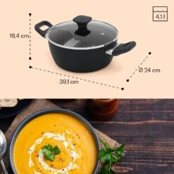 Noto Endurance Kochtopf Ø24cm Geschmiedetes Aluminium Deckel Induktion PTFE-Antihaftbeschichtung -Küchenbedarf Geschäft 10045007 yy 0009 dimensions