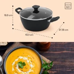 Noto Endurance Kochtopf Ø28cm Geschmiedetes Aluminium Deckel Induktion PTFE-Antihaftbeschichtung -Küchenbedarf Geschäft 10045008 yy 0009 dimensions